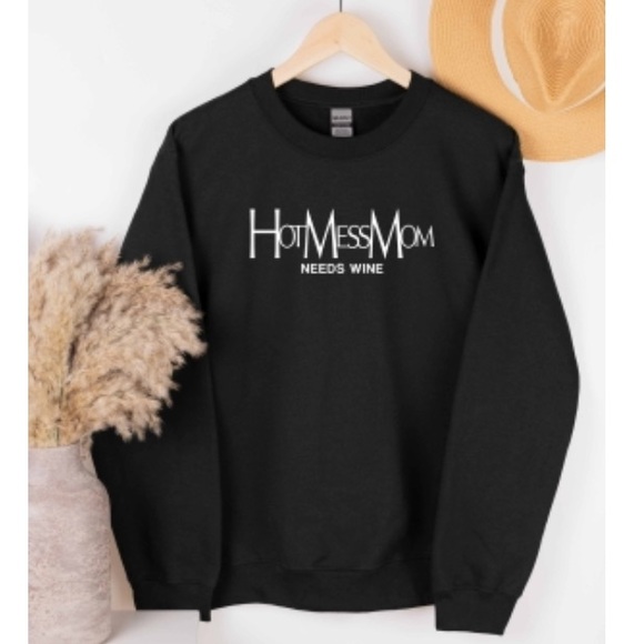 “Hot Mess Mom Needs Wine” Black Cozy Sweatshirt. S,M,L - Picture 3 of 6